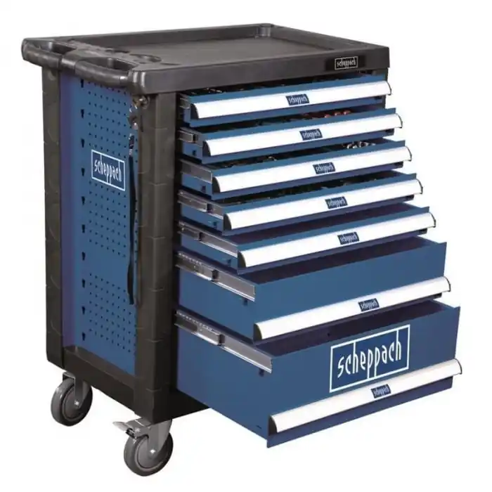Ofertă de sezon Carucior portabil cu scule TW1000 Scheppach 5909304900, 7 sertare, 263 piese