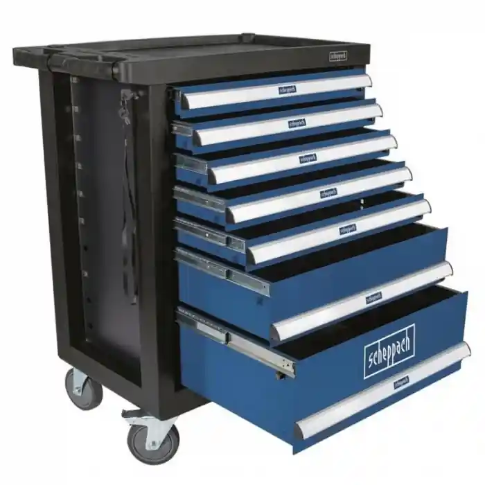 Carucior portabil cu scule TW1100 Scheppach 5909304901, 7 sertare, 70 piese Preferatul clienților