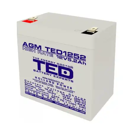 Preț promoțional Acumulator 12V 5.2Ah High Rate F2, AGM VRLA, TED Electric TED003287 TED Electric