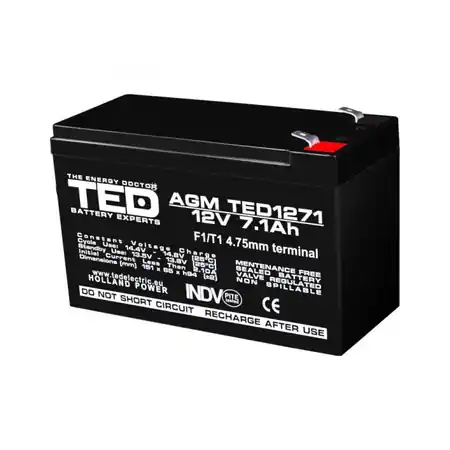 Acumulator 12V 7.1Ah F1, AGM VRLA, TED Electric TED003416 TED Electric Calitate înaltă