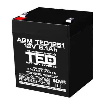 Acumulator 12V 5.1Ah F2, AGM VRLA, TED Electric TED003157 TED Electric Ofertă de sezon