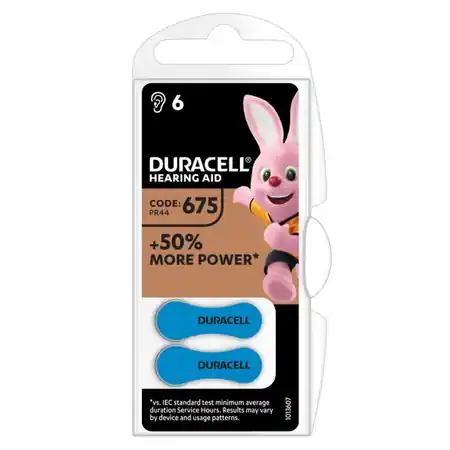 Reducere specială Baterii aparat auditiv Zinc-Aer 675 PR44, 6 Buc. Duracell Duracell