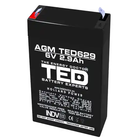 Acumulator 6V 2.9Ah F1, AGM VRLA, TED Electric TED002877 TED Electric Expediere rapidă