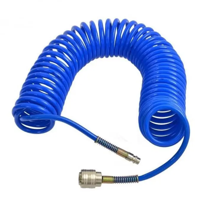 Furtun aer comprimat spiralat cu cupla rapida Troy 18616, 15 m, 5 mm Promoție