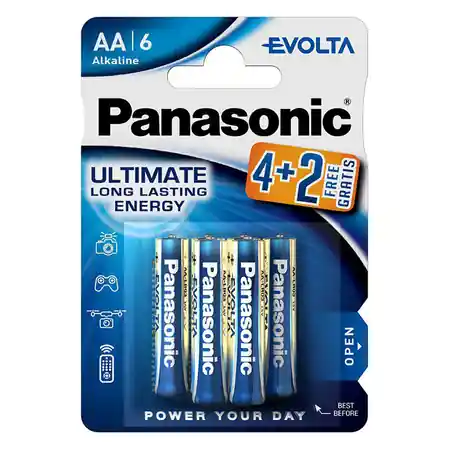 Baterii AA R6, blister 4 + 2 Buc. Panasonic Evolta Panasonic Ofertă de sezon
