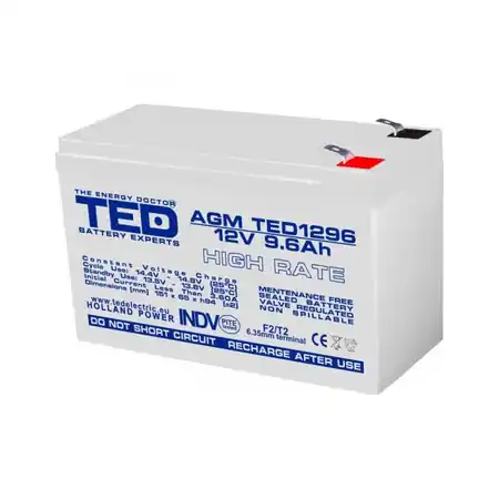 Acumulator 12V 9.6Ah High Rate F2, AGM VRLA, TED Electric TED003324 TED Electric Retur gratuit