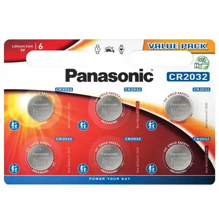 Baterii litiu 3V CR2032 220mAh, 6 Buc. Panasonic Panasonic Premium
