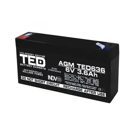 Reducere extra Acumulator 6V 3.6Ah F1, AGM VRLA, TED Electric TED002891 TED Electric
