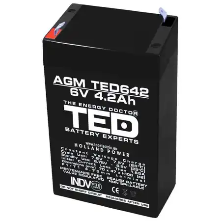 Acumulator 6V 4.2Ah F1, AGM VRLA, TED Electric TED002914 TED Electric Mai ieftin