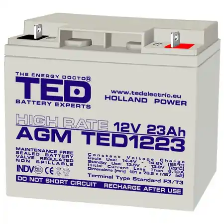 Preț mic Acumulator 12V 23Ah High Rate F3, AGM VRLA, TED Electric TED003348 TED Electric