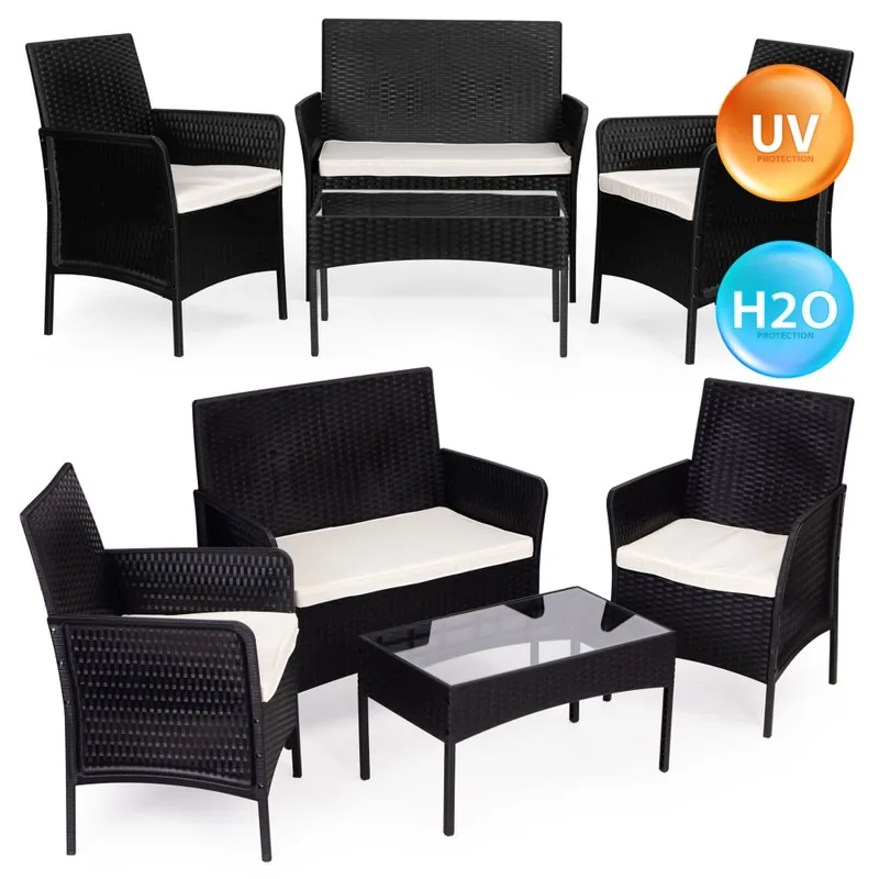 Set mobilier de grădină - masă, bancă, scaune negru Super ofertă