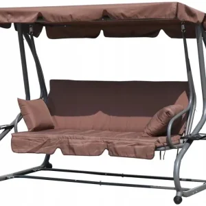Ofertă de sezon Leagăn de grădină pliabil, 3 locuri, 2 în 1, perne, maro, MultiGarden