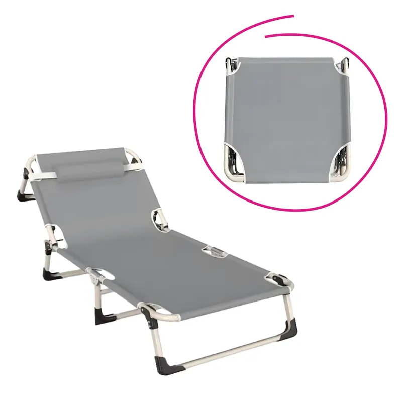 şezlong de grădină, gri/bej, BOVRY Plată sigură