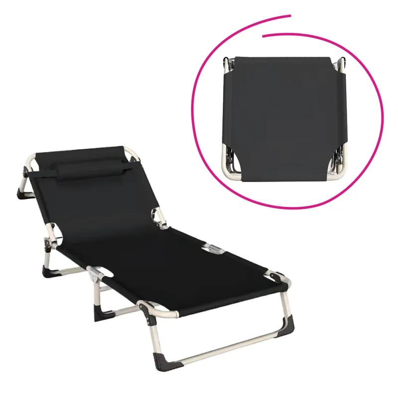 şezlong de grădină, negru/bej, BOVRY Ofertă specială