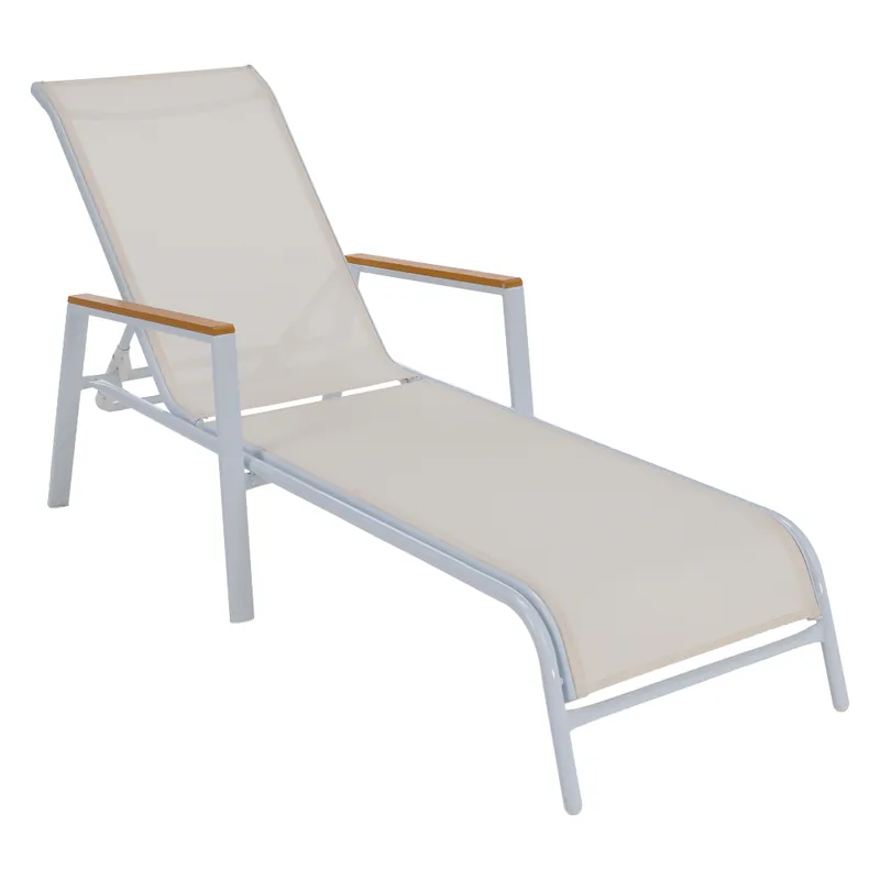 Popular şezlong de grădină, oţel alb/stejar, BONTO
