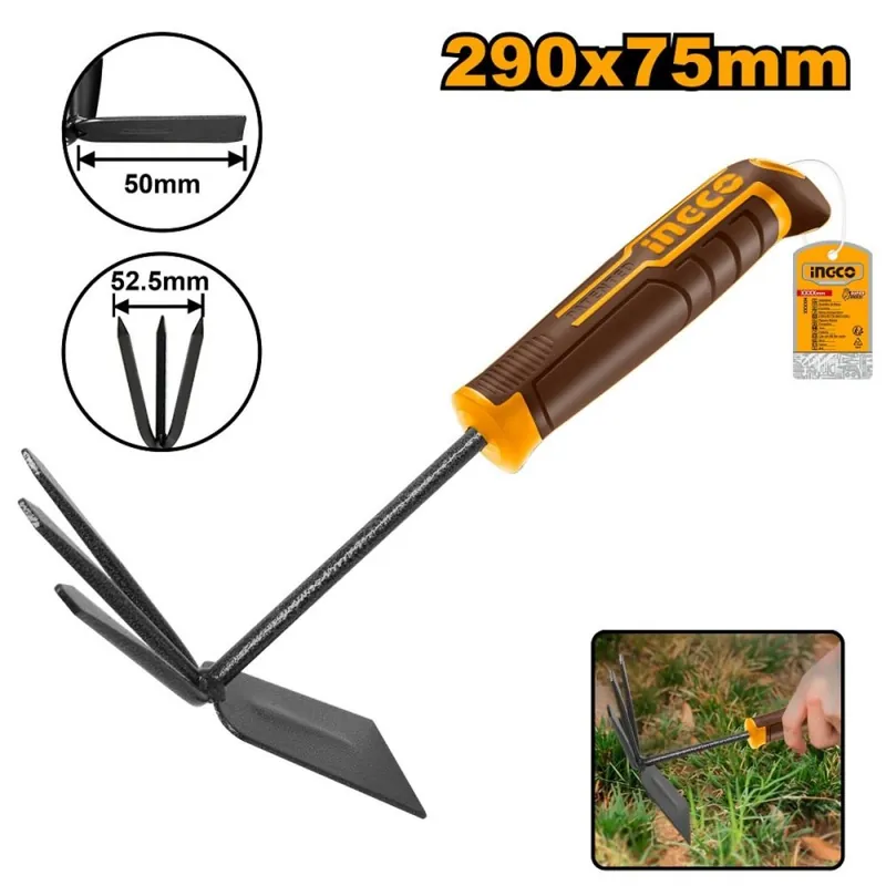 Sapă de grădină, dreaptă, mică + 3 dinți 290x75mm INGCO Chilipir