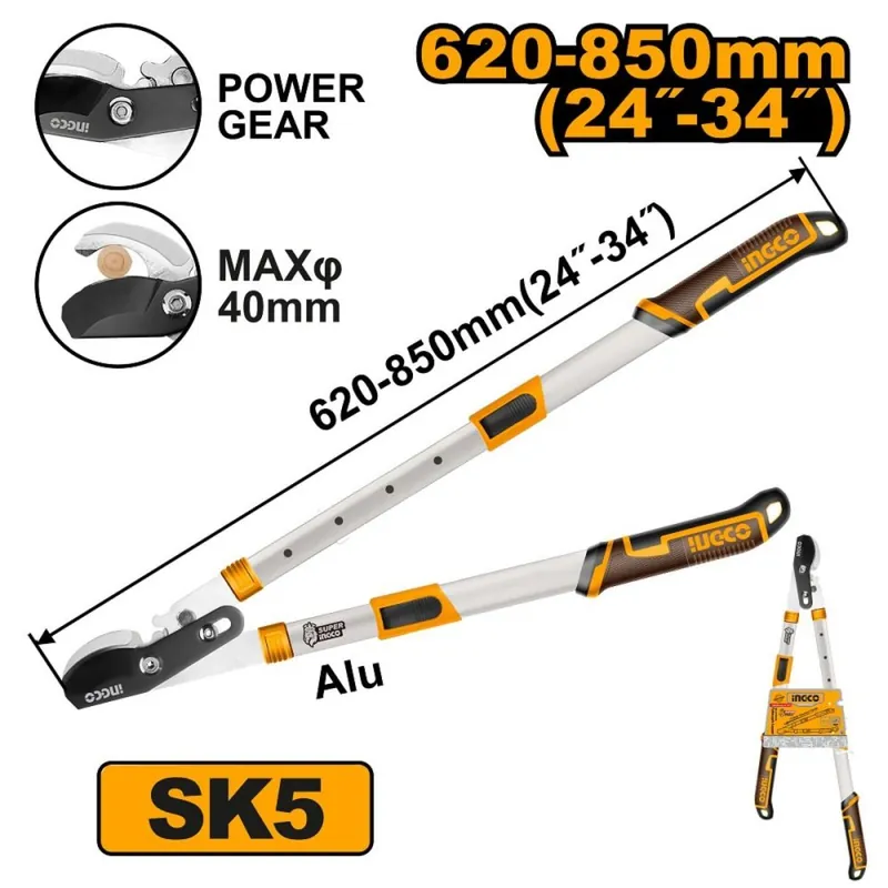 Foarfece de grădină SK5, 64-88cm INGCO telescopic cu angrenaj INDUSTRIAL Livrare gratuită