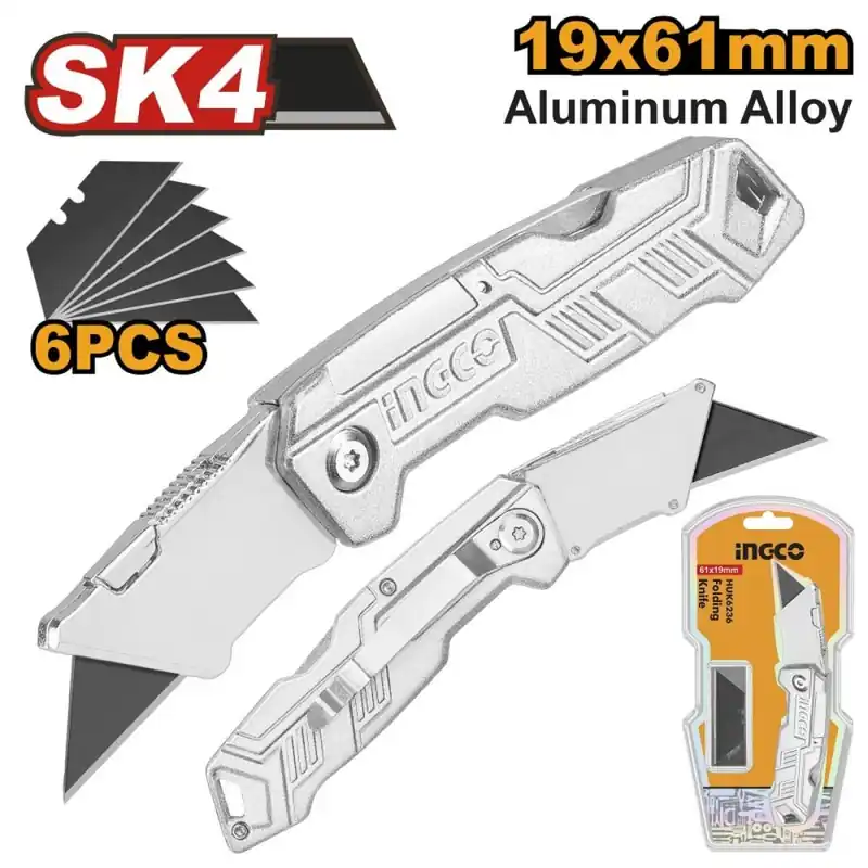 Cumpărături sigure Cuțit de lucru tip satâr 19mm cu lamă înlocuibilă INGCO 5x lamă