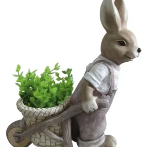 Decor MagicHome Gecco, Iepuraș cu cărucior, magnezie, 42x19x49 cm Ieftin