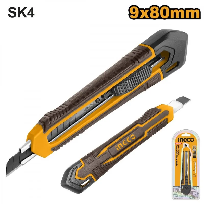 Cuțit pliabil 9mm cu buton, corp ergonomic INGCO 1x lamă Chilipir