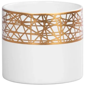 Decor MagicHome, Ghiveci de flori cu ornament auriu, alb, dolomit, 16,8x16,8x14,7 cm Plată securizată