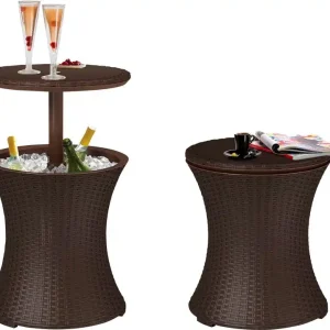 Bar Keter® COOL BAR RATTAN, maro, multifunctional, masa de gradina, rotunda, 490x490x570/820 mm Reduceri
