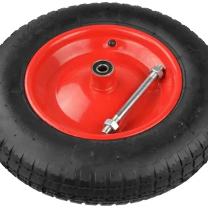 Roata gonflabila cu rulmenti, gaura 12 mm, diametru 36,5 cm, latime 8 cm, rosie cu ax Noutate