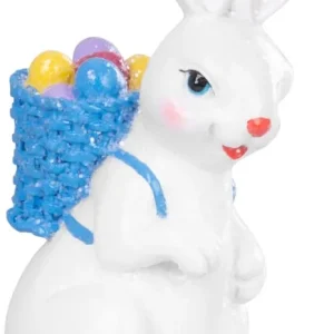 Plată securizată MagicHome decor, Iepuraș cu coș albastru, Paște, polirarezină, 6x4,7x10,5 cm