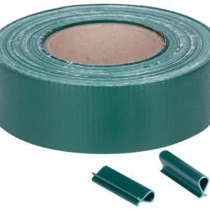 Nu rata Tape Strend Pro EUROSTANDARD LIGHT, 47,5 mm, L-35 m, tieniaca, verde, acoperire, pentru panouri de gard, cu 20 cleme, 450g/m2, PVC, RAL6005
