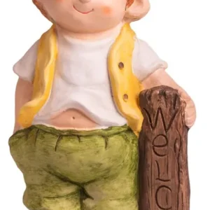 Lichidare de stoc Decor MagicHome, Baiat cu tabla, ceramica, LED, solar, 24x18x49 cm