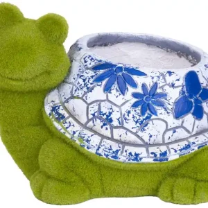 Ofertă Decor MagicHome, Broasca testoasa cu ghiveci, ornament albastru, ceramica, 33x24x23 cm