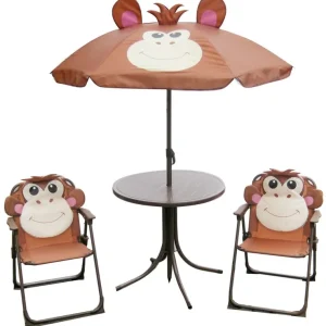 Mai ieftin Set LEQ MELISENDA Mono, maimuță, umbrelă de soare 105 cm, masă 50 cm, 2 scaune. pentru copii
