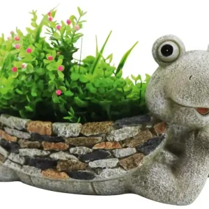 Decor MagicHome Gecco, Broasca cu ghiveci de flori, magnezie, 35x16x17 cm Vezi acum