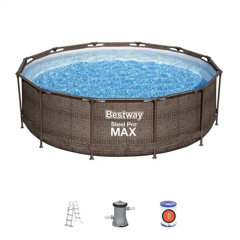Piscină Bestway® Steel Pro Max™, 56709, model rattan, filtru, pompă, scară, 3,66x1,00 m Plată sigură