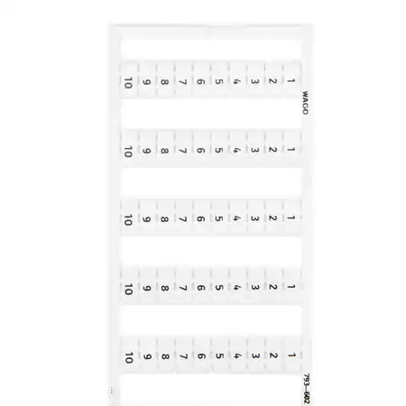Preferatul clienților WMB marking card; as card; MARKED; 1 ... 10 (10x); not stretchable; Vertical marking; snap-on type; white Wago