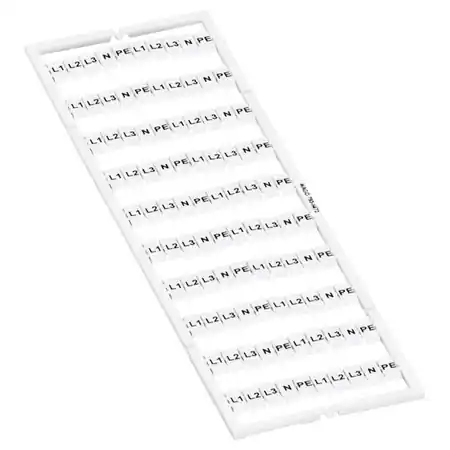 WMB marking card; as card; MARKED; L1, L2, L3, N, PE, L1, L2, L3, N, PE (10x); stretchable 5 - 5.2 mm; Horizontal marking; snap-on type; white Wago Reducere extra