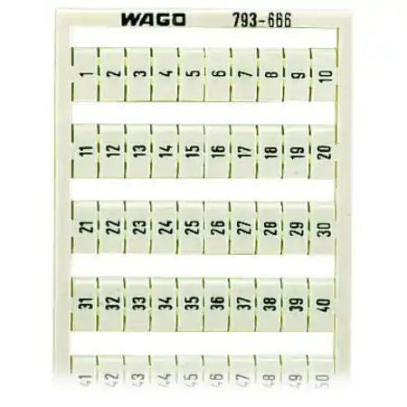 WMB marking card; as card; MARKED; 1 ... 50 (2x); not stretchable; Vertical marking; snap-on type; white Wago Doar azi