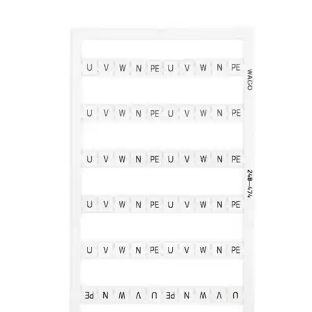 Preț redus Mini-WSB marking card; as card; MARKED; U, V, W, N, PE, U, V, W, N, PE (10x); not stretchable; Horizontal marking; snap-on type; white Wago