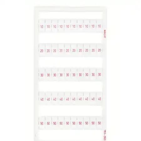 WMB marking card; as card; MARKED; 10, 20 ... 50 (20 each); not stretchable; Horizontal marking; snap-on type; white Wago Nu rata