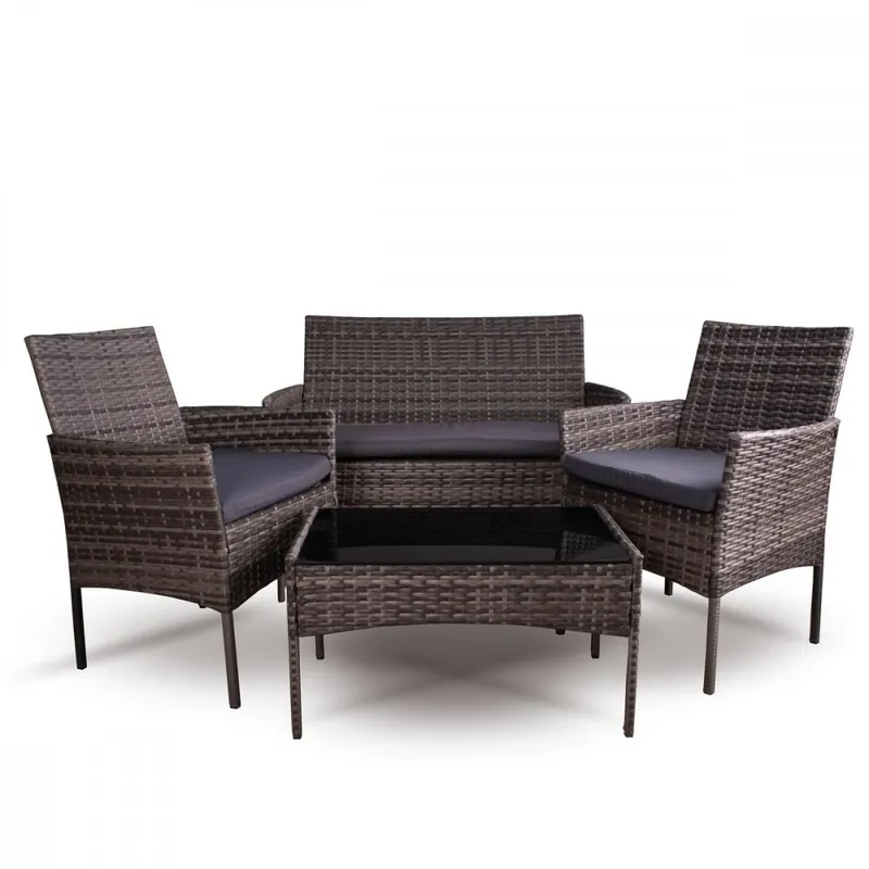 Calitate înaltă Mobilier de grădină HILDA 4 piese, polirattan gri cu perne