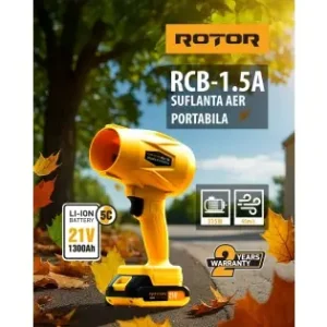 SUPER Suflanta aer pe acumulator ROTOR RCB-1.5A 45m/s, 21V/1,3Ah Ofertă exclusivă