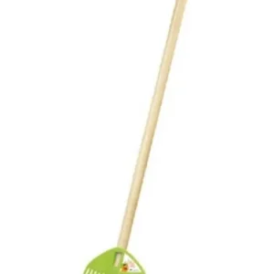 Greblă din plastic pentru copii, mâner din lemn, verde 21x71cm Preț mic