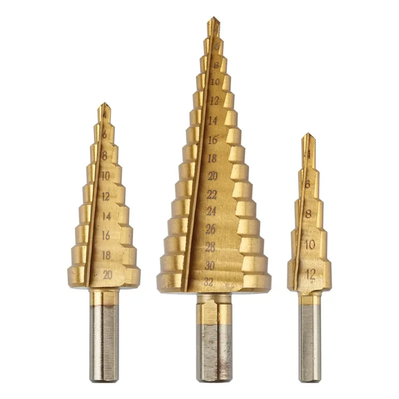 Burghie pas cu pas: 4-12, 4-20, 4-32 mm, TiN, set de 3. 54T300 Livrare rapidă