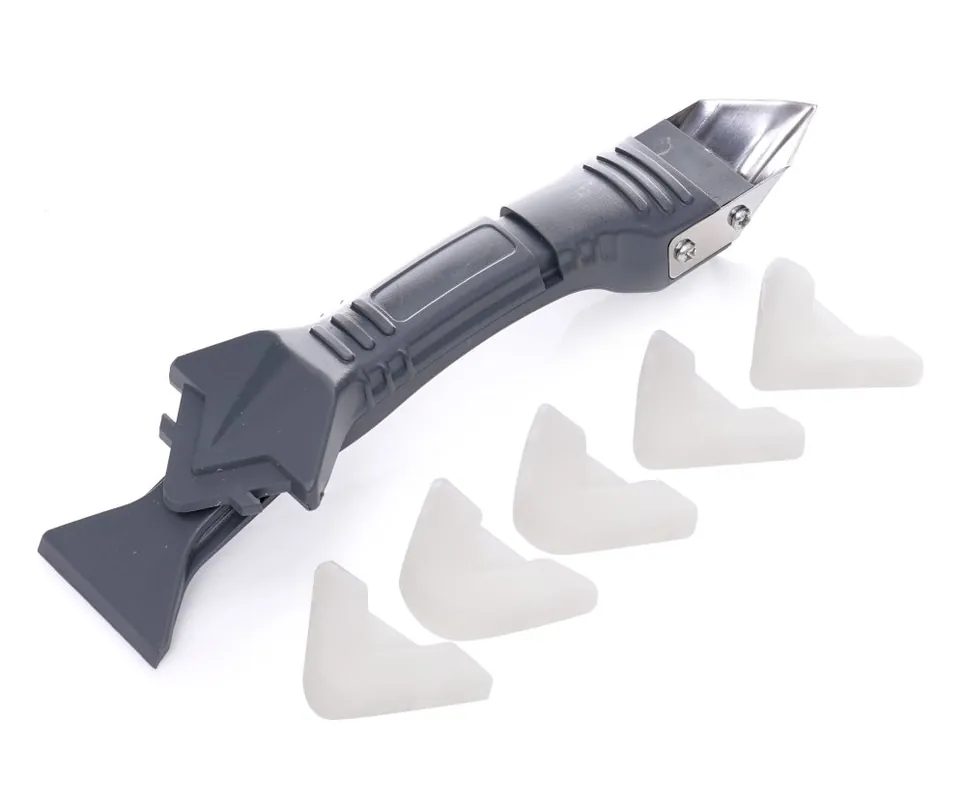 Spatulă, racletă pentru tăierea și aplicarea siliconului de umplere a rosturilor, 3-în-1, 5 accesorii TA4138 Premium