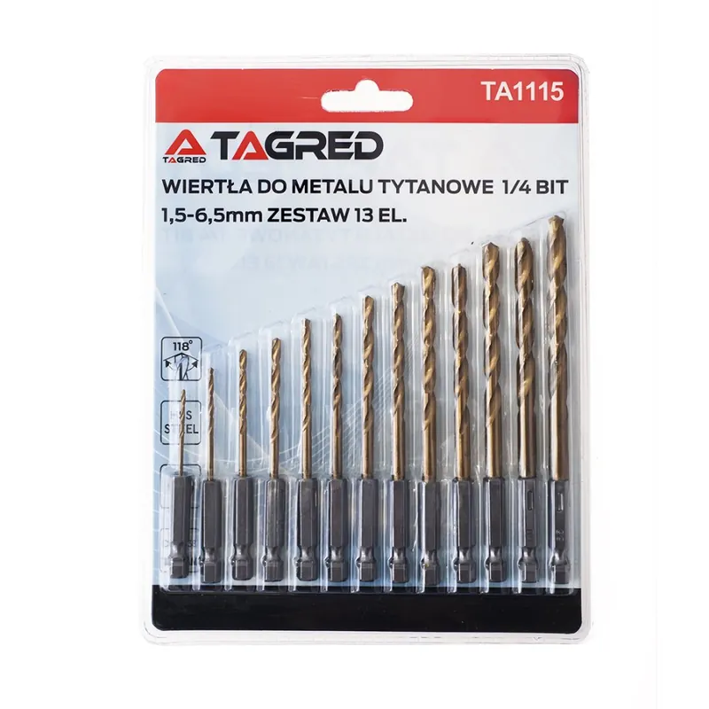 Transport gratuit Burghie din titan, cu dublu ascuțit HSS 1,5 - 6,5 mm 13 bucăți BIT HEX 1/4'' TA1115