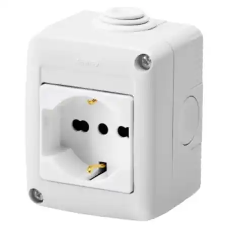 PROTECTED ENCLOSURE COMPLETE WITH SYSTEM DEVICES - WITH SOCKET-OUTLET 2P+E 16 A DUAL AMPERAGE - ITALIAN/GERMAN STANDARD - IP40 - GREY RAL 7035 Gewiss Cumpărături sigure