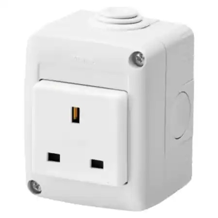 PROTECTED ENCLOSURE COMPLETE WITH SYSTEM DEVICES - WITH SOCKET-OUTLET 2P+E 13 A - Standard englez - IP40 - RGREY RAL 7035 Gewiss Popular