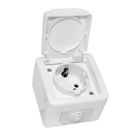 Aparataj PT IP54 priza schuko simpla cu capac 16A - alb KVD Doar azi