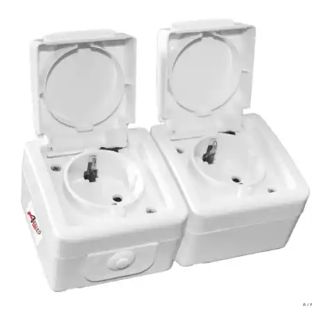 Aparataj PT IP54 priza dubla schuko cu capac 16A - alb KVD Premium