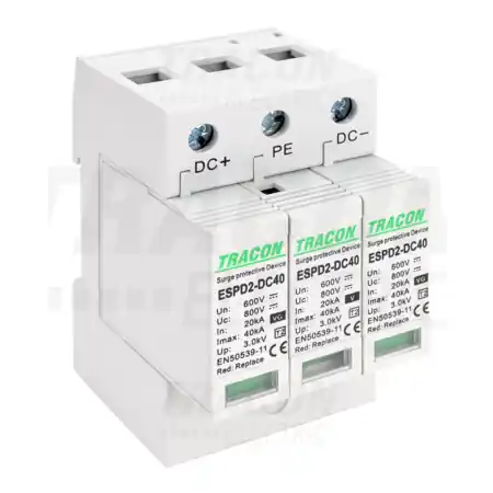 Vezi acum Descărcător de supratensiuneT2,DC,elem. mod. înlocuibilUcpv: 800V; In:20kA; Imax:40kA; Up:2,6kV Tracon